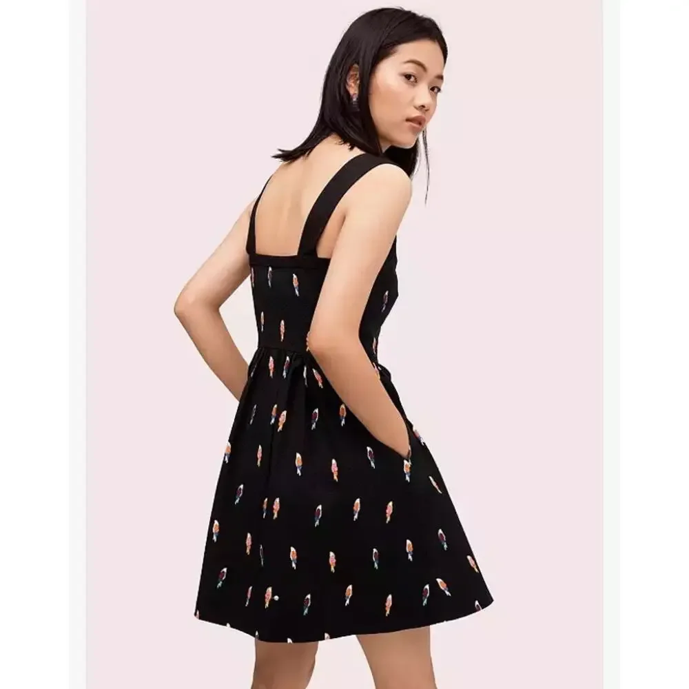 Kate Spade Flock Party Parrot Jacquard Dress NWT